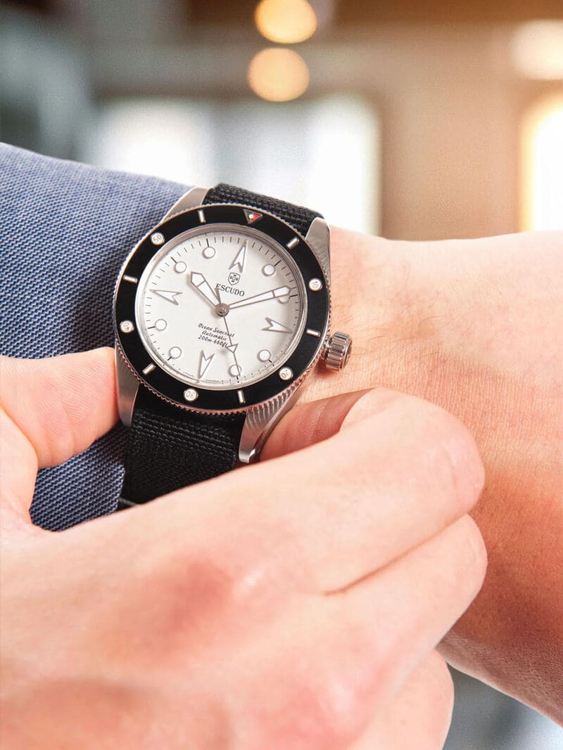 Escudo Ocean Seacrest Black Ice With Silver Dial and Black Fabric Strap 